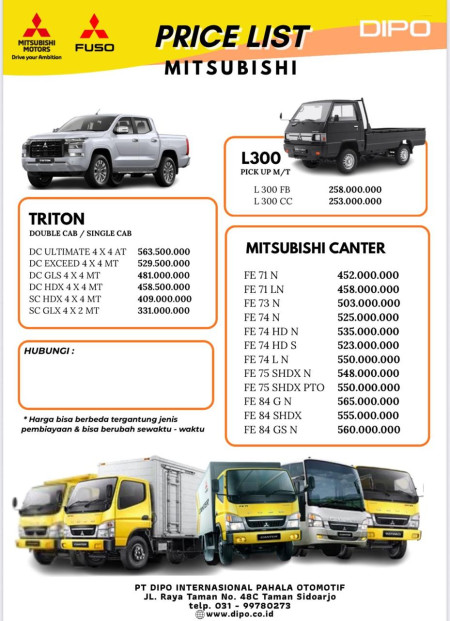 Pricelist Mitsubishi Comercial - Promo Mitsubishi Sidoarjo 2026